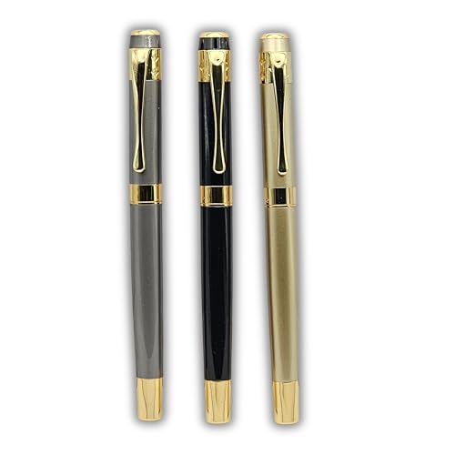 Image of Venti Gold Trim Roller Ball Pen| Black Body Color | Ink Color - Black| Novel Gifts For Professionals | Premium Pens For Personal & Professional Use | Return Gift | (5116-Grey, Roller)