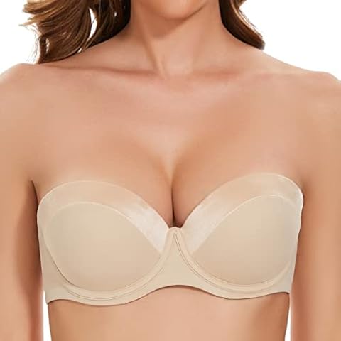 SEA BBOT Push Up Strapless Bra for Women Non Slip Multiway Bra Beige 38C Cover