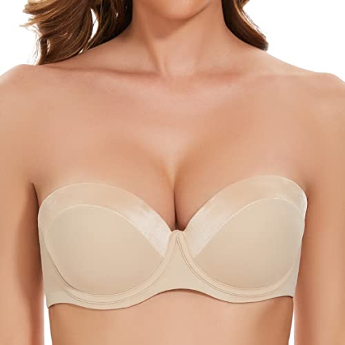 Sea Bbot Push Up Strapless Bra For Women Underwire Padded Convertible Multiway Bra Anti Slip T-Shirt Bra Beige 36B #TOP13