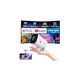 【Built-in APPS & Electric Focus & Auto Keystone】 Mini Projector with WiFi 6 & Bluetooth 5.3, Supports 4K, 1080P Portable Smart Projector, Compatible Smartphones/TV Stick/Computer/Video Games/HDMI/USB