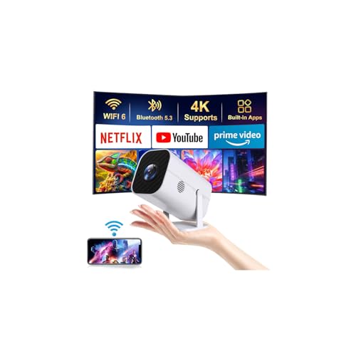 【Built-in APPS & Electric Focus & Auto Keystone】 Mini Projector with WiFi 6 & Bluetooth 5.3, Supports 4K, 1080P Portable Smart Projector, Compatible Smartphones/TV Stick/Computer/Video Games/HDMI/USB by YGSKK - Used condition - CA$59.74