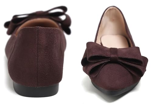 Image of SAILING LU Womens Bowknot Ballet Flats Pointy Toe Suede