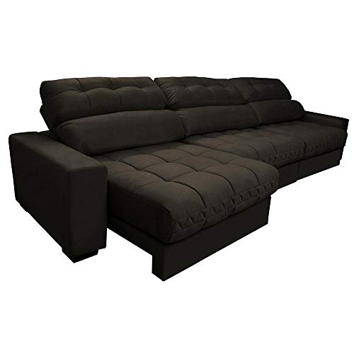 Sofá Retrátil e Reclinável com Molas Ensacadas Cama Inbox Master 3,22m Tecido Suede Café