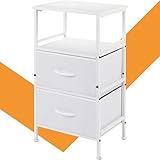 GIOTORENT Nightstand with Fabric Drawers, Side Table with Open Wood Shelf for Bedroom, Small Dresser with Storage Drawers, End Table for Living Room, mesa de Noche para dormitorio, White