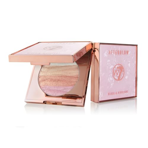 W7 Afterglow Blush & Highlighter Compact – Palette Poudre Pressée Rose & Or Effet Glow