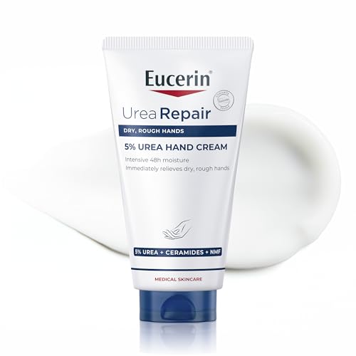 Eucerin Urea Repair Crema Mani Rigenerante 5% 75 ml, Crema mani riparatrice e idratante 48h, Formula con Urea al 5% e Ceramidi per un sollievo immediato della pelle secca e screpolata