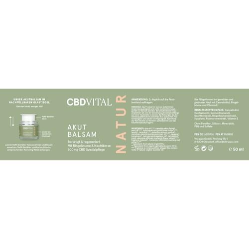 CBD Akutbalsam | Beruhigende Hanfcreme für juckende & gereizte Haut | Naturkosmetik | 300mg Cannabidiol | Hochdosierte Hanf-Salbe - ideal auch als Tattoo Creme | Mit Ringelblume & CBD-Öl | CBDVITAL