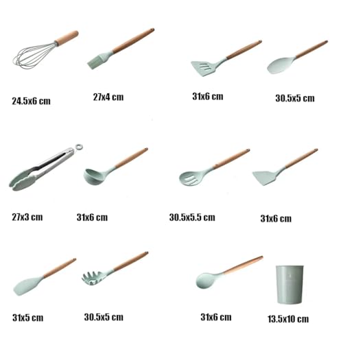 Kitchen Utensil Set, 12 PCS Silicone Cooking Utensils Set with Wooden Handle, Heat Resistant, Nonstick Cookware Tongs Spatula Spoon Set, Dishwasher Safe, Best Kitchen Tools (Green) - Image 3
