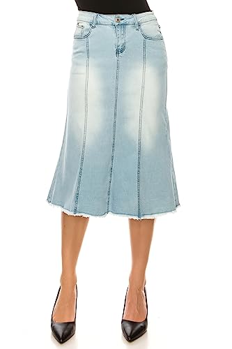 Fashion2Love Women's Juniors/Plus Size Calf - Length Stretch Denim A-Line Skirt