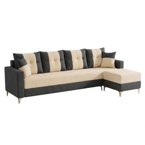 Image of Cavishq 5 Seater L Shape Sofa Set with Movable Ottoman | Flexible Layout | Luxury Velvet Suede Fabric | Modern Living Room Sofa | Dark Grey-Cream