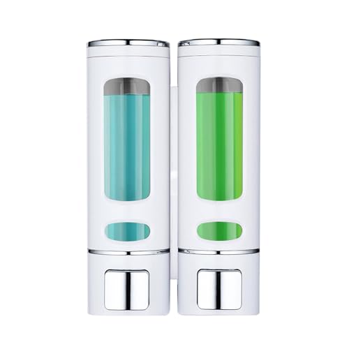 Image of 2 Shampoo & Conditioner Dispenser Wall Mounted, 400ml Liquid Soap Shower Dispenser Set No Drill, Gel Container Shower Pump Dispenser, Conditioner Body Wash Dispenser Set for Bathroom Hotel Home