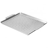 Yuanpgky Antihaft-Grillkorb für Outdoor BBQ - Edelstahl Rechteckige Fleisch- und Gemüse-Kochpfanne, 40,2 x 25,8 cm, spülmaschinenfest, passend für die meisten Grills inkl