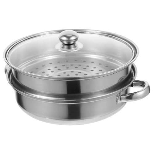 IWOWHERO Vaporera De Acero Inoxidable Multifuncional 28cm Doble Capa Asas Doble Para Cocinar Al Vapor Vaporera Doméstica Para Verduras y Alimentos Caseros Utensilios De Cocina
