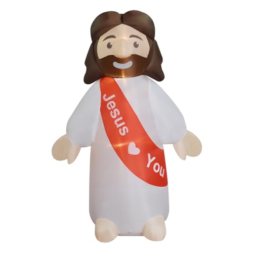 Wyuietk 6FT Jesus Inflatable Outdoor Decoration Jesus Love You Blow Up Yard Decor with Built-in LED Lights (White 6FT High)