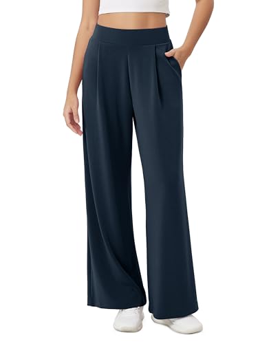Image of ODODOS Modal Soft Wide Leg Pants for Women High Waist Casual Relaxed Pants with Pockets, 29 inch Inseam, Navy, Large