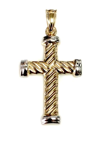 14k Yellow Gold Twisted Cable Cross Mens Pendant, 25 X 15 mm