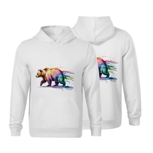 Kids Watercolor Grizzly Bear Boys Girls Lightweight Kangaroo Pocket Fleece Hoodies