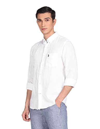 Image of U.S. Polo ASSN. Men's Solid Linen Tailored Fit Button Down Casual Shirt