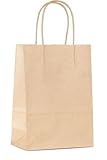Commerline 100 bolsas de papel marrón con asa, 18 + 8 x 22 cm, bolsas de papel kraft con asa de cordón, bolsas de papel para compras y embalaje, bolsas de regalo de cumpleaños infantiles, fiestas