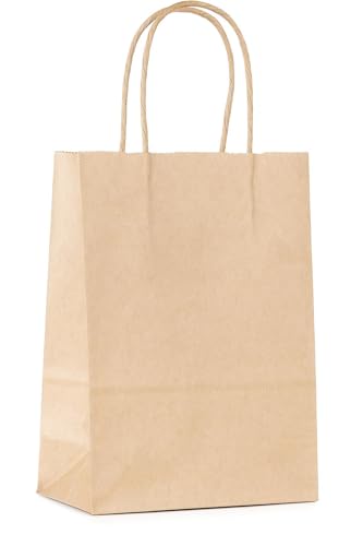 Commerline 50 Stück Braun Papiertüten mit Henkel, 18+8x22 cm...