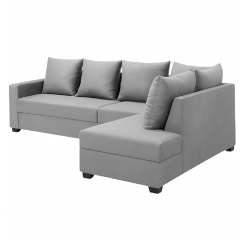 Image of FURNY Gloria 6 Seater Fabric RHS L Shape Sofa Set (Light Grey) Premium Velvet Finish | Durable Comfort | Ideal for Living Room
