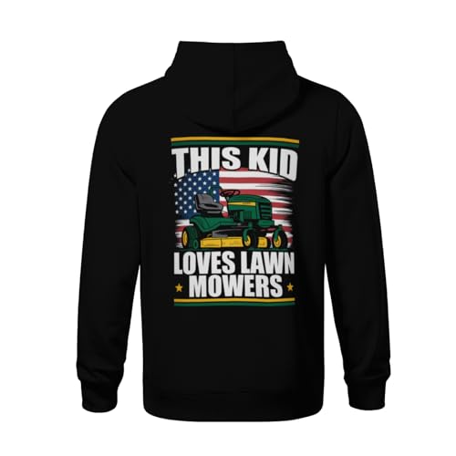 Kids Cool This Kid Loves Lawn Mowers Funny Lawn Mower American Flag Boys Girls Lightweight Kangaroo Pocket Fleece Hoodies3