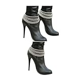 Women Western Fashion Jewelry 2 Boot Chain Bracelets Silver Metal Shoe Multi Strands Bling PAIR