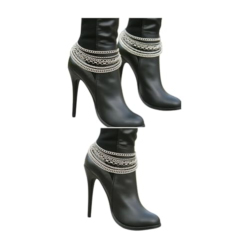Women Western Fashion Jewelry 2 Boot Chain Bracelets Silver Metal Shoe Multi Strands Bling PAIR