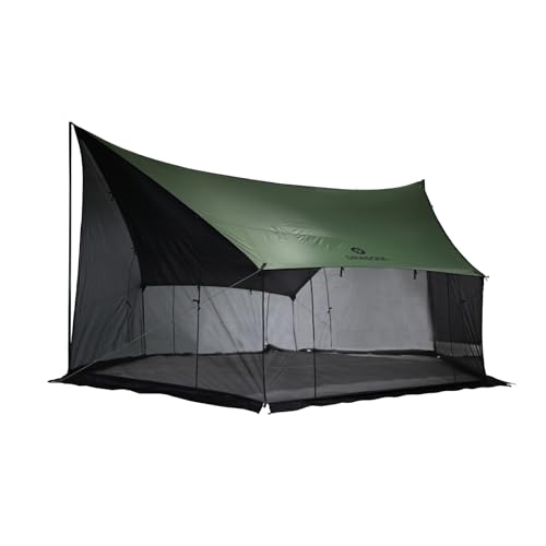 大型タープ 蚊帳 テント 天幕 蚊帳付きタープ 一体型ネットスクリーン付き防虫ネット ハンモック泊 防水 日よけ 遮熱 通気 蚊を防ぐ アウトドア キャンプ テント泊 家族旅行 公園 運動会 釣り最適 付属2本ポール