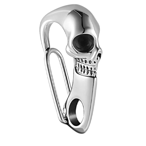 ifundom Fermoir à clé avec crâne en métal lourd mousqueton porte-clés en acier inoxydable avec pendentif en forme de squelette porte-clés en argent