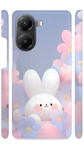 Image of White Bunny Flowers Pink Designer Printed Hard Back Cover for Poco X7 Pro 5G Attractive and Uniquely Crafted Smartphone Case