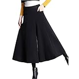 ［エムエルーセ］ミモレ丈 Aライン ワイドパンツ ガウチョ ロング キュロット きれいめ 秋 冬 厚手 ゆったり 9分丈 美脚 ハイウエスト スリット ミディアム 通勤 ヒザ丈 下 ひざ下 ひざ丈 膝下 長め ミモレ オシャレ 大人 おとな 大人用 綺麗な 可愛いスカート ぱんつ ボリューム フワフワ 楽ちん ズボン ハイウェスト 2xl xxl がうちょぱんつ ブラック MRD43-BK2XL2