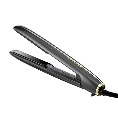 BaBylissPRO Glamista 1" Titanium avancé professionnel Ionic Flat Fer, design italien de lisser les cheveux, plaques ultra-floating, chauffages à 450°F, en fer plat courbé avec 5 Températures numériques & Technologie ionique anti-Frizz