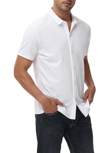 ZTN Men's Casual Stretchy Short Sleeve Button-Down Shirts UV50+ Moisture Untucked Dress Shirts2