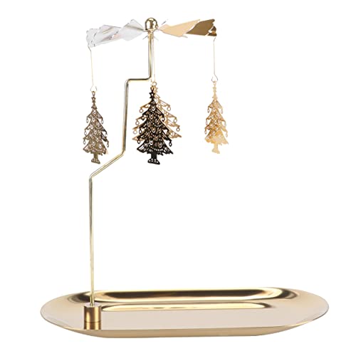 Warmhm Porte Bougies Forme de Sapin de Noël avec Plateau Doré Support Décoratif pour Bougie Ambiance Chaleureuse et Romantique pour de Fin Année