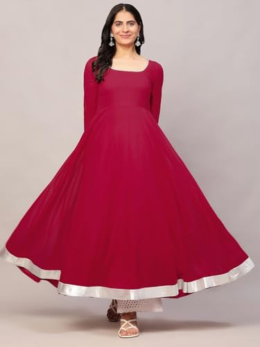 Image of KZA Women's Georgette Hand Embroidered Flared Anarkali Suit for Women | Full Sleeves Flare Anarkali Dress for Woman | Ethnic Flared Anarkali Kurta for Women