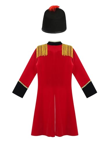 Kids Boys Circus Drum Band Uniform Fringes Epaulet Tailcoat Jacket Dress Up with Band Knight Hat4