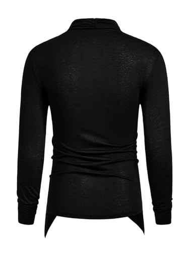 OYOANGLE Men's Long Sleeve Pile Heap Collar Pullover Top Irregular Hem Vintage Punk Tee Tops2