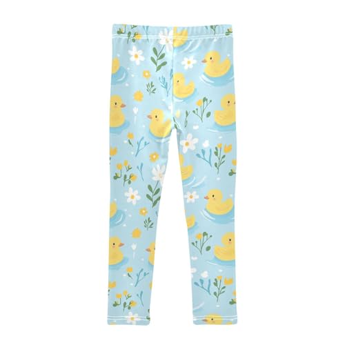 Yellow Ducks Flowers Girls' Leggings Toddler Doodles Cute Kids Yoga Pants Dance Active Tights 4T2