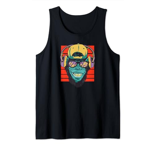 Affe grinsend mit Bart, Kopfhörer und Sonnenbrille - Urwald Tank Top Affe grinsend mit Bart, Kopfhörer und Sonnenbrille - Urwald Tank Top