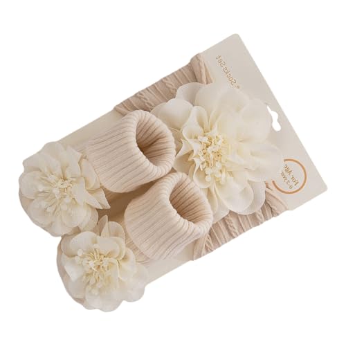 Baby Flower Headband & Socks Set for Baby 0-1Year Soft Elastic Hairband Nonslip Floor Socks Baby Accessories3