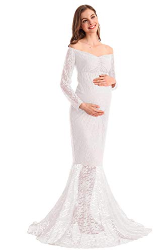 HIHCBF-Women-Mermaid-Maternity-Lace-Dress-V-Neck-Off-Shoulder-Slim-Fit-Bridesmaid-Wedding-Baby-Shower-Photo-Shoot-Gown