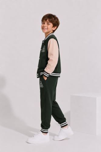 Image of Cakaner Boys Color Block Button Down Shirt and Jogger Pants Button Up Sweatsuits Sets (Size: 5-12T)