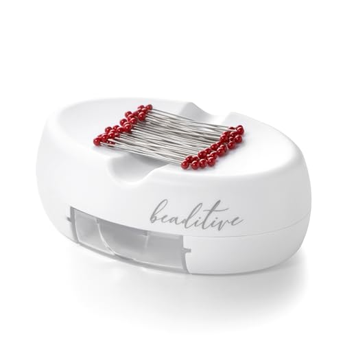 Image of Beaditive Magnetic Pin Cushion with Drawer - Strong Magnet Pin Holder Cushions for Sewing - 50 Glass Head Quilting Pins Included - Chic Pincushion Caddy for Sewing Pins, Paper Clips, Screws - White
