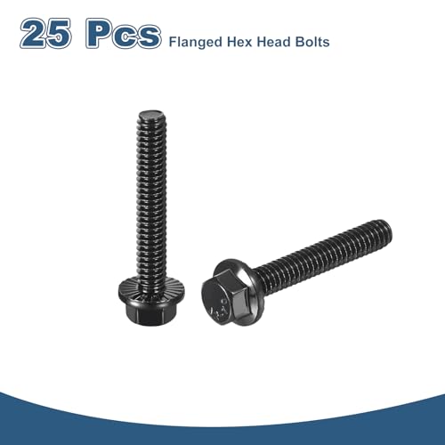 Image of uxcell 25Pcs 1 /4-20 x 1-1 /2 inch Flanged Hex Head Bolts, 304 Stainless Steel Flange Hexagon Screws, Flange Hex Drive Screws 5.8 Grade for Machinery Industry Home Appliances, Black