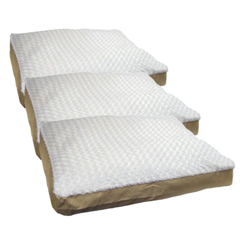 Image of Furhaven Pillow Dog Bed for Medium /Small Dogs w /Removable Washable Cover - Ultra Plush Faux Fur & Suede Mattress - Cream, Medium (Pack of 3)