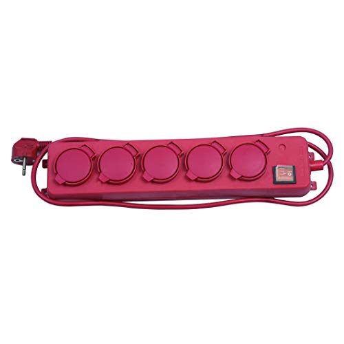 Simon brico BM837604 - Base antihumedad 5 toma con interruptor 1,5m rojo bolsa solapada Cover