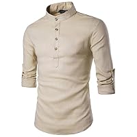 Puro Lino Camicia SLIM Uomo BLUETTE Coreana Manica Lunga TG. S, M, L
