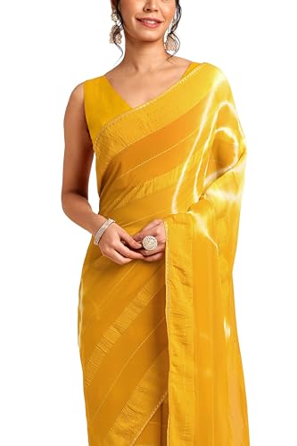Image of MIRCHI FASHION Women Saree Shibori Print Chiffon | Elegant Festive and Functional Sari for All-Day Comfort with Matching Blouse