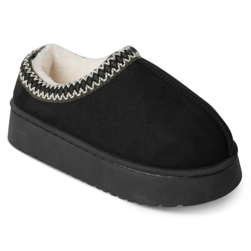 Lohca Platform Slippers for Women - Mini Slipper Boots - Ladies Fuzzy Platform Shoes, Fleece Lined - Faux Suede Slippers for Outdoor
